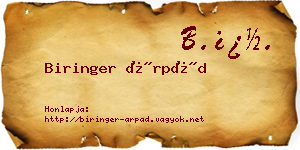 Biringer Árpád névjegykártya